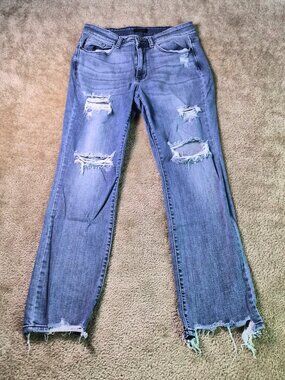 Judy Blue Distressed Light Blue Straight Leg Jeans